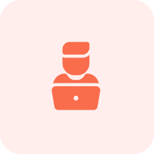 Orange user with laptop symbol
