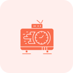 Retro orange radio with speed lines on a light pink background.
